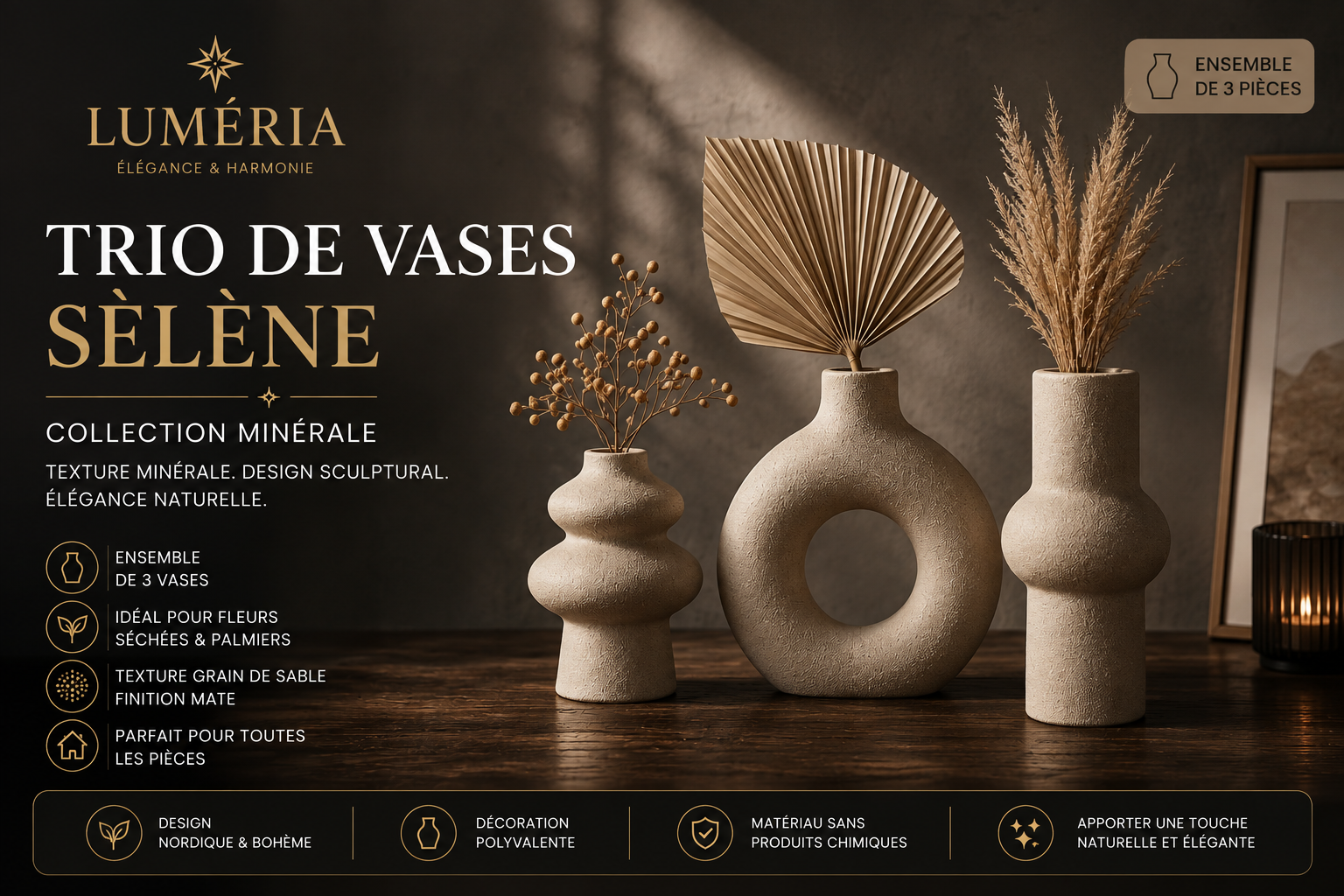 Ensemble de 3 Vases Sélène